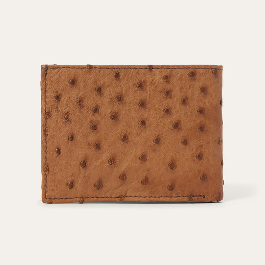 MEN'S STETSON GENUINE OSTRICH BI-FOLD WALLET in COGNAC