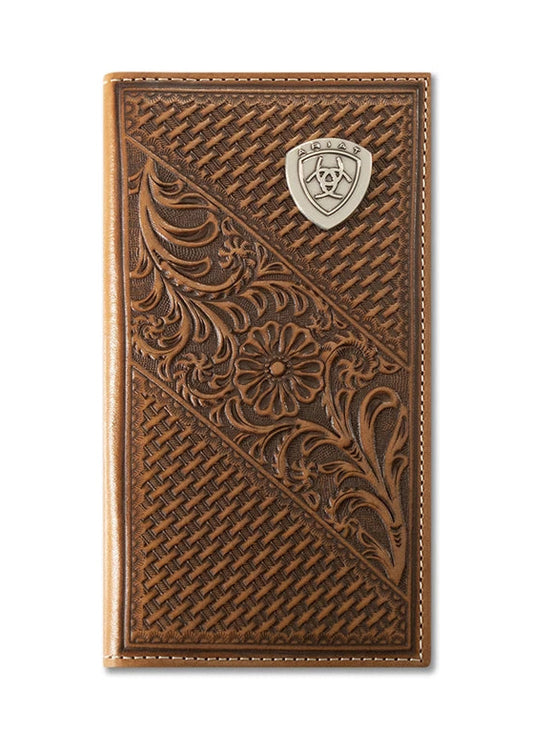 ARIAT MEN'S BASKET WEAVE FLORAL SHIELD RODEO WALLET