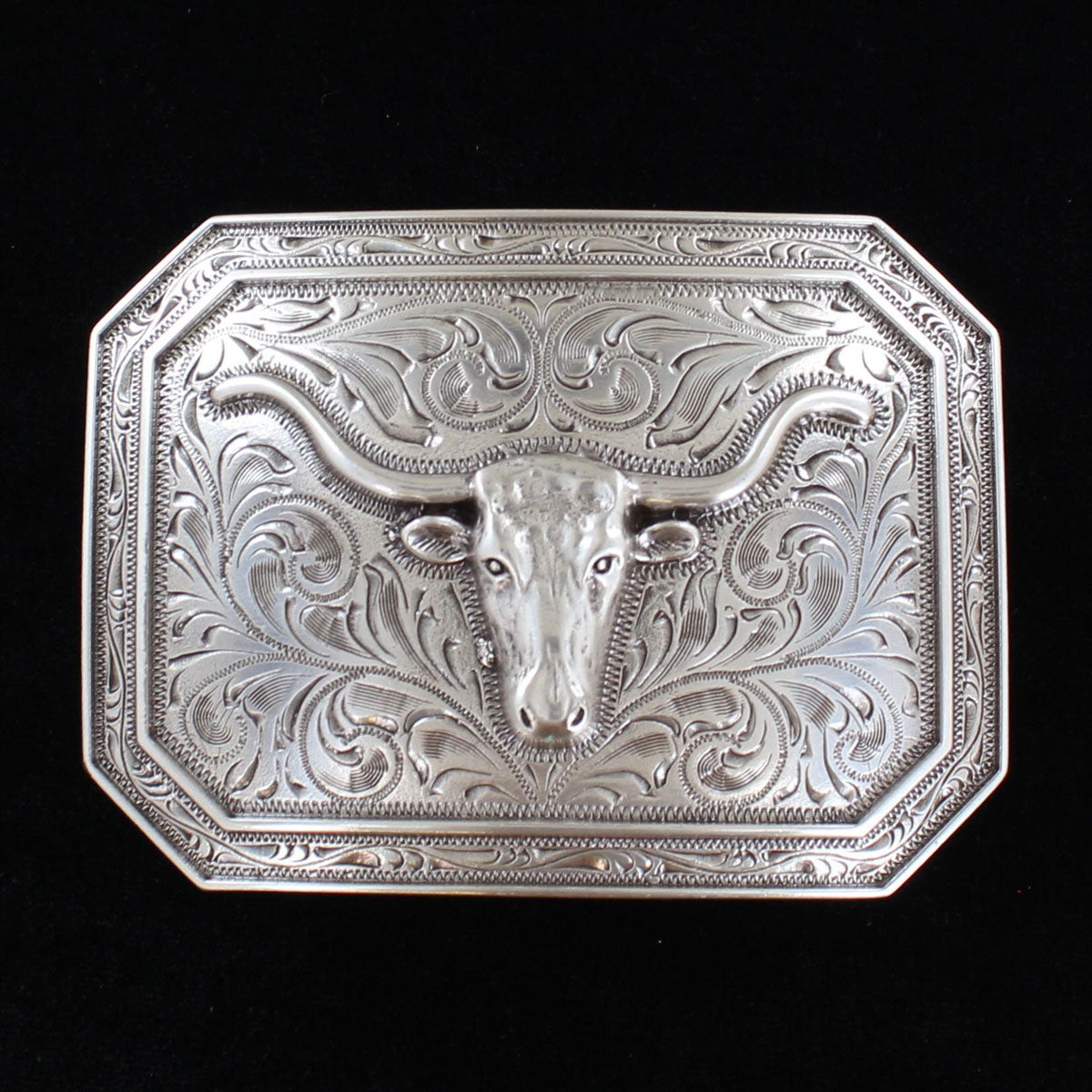 ARIAT Silver Longhorn Rectangle Belt Buckle