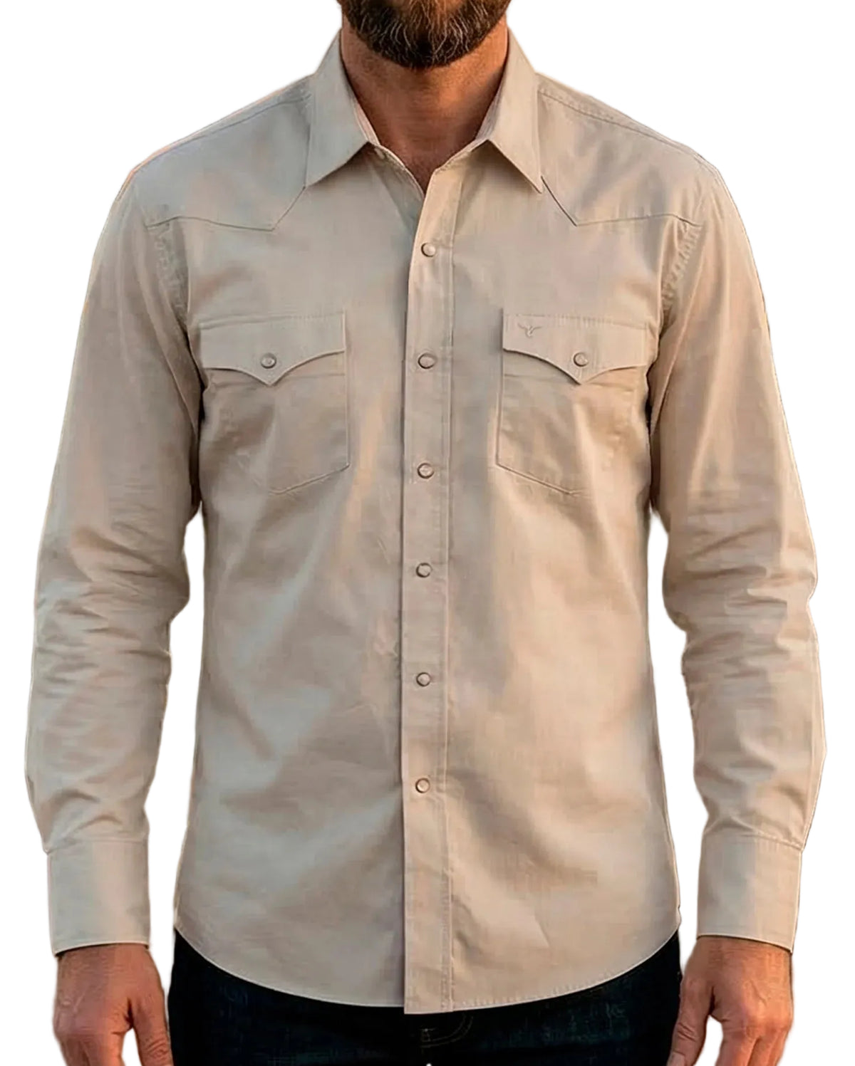 RODEO CLOTHING MEN'S SOLID COTTON TWILL WESTERN SHIRT in IVORY or BROWN
