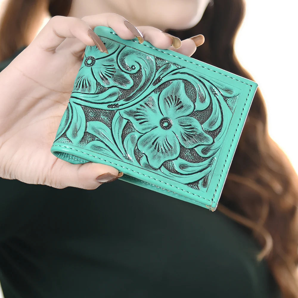 AMERICAN DARLING TOOLED LEATHER WALLET - TURQUOISE