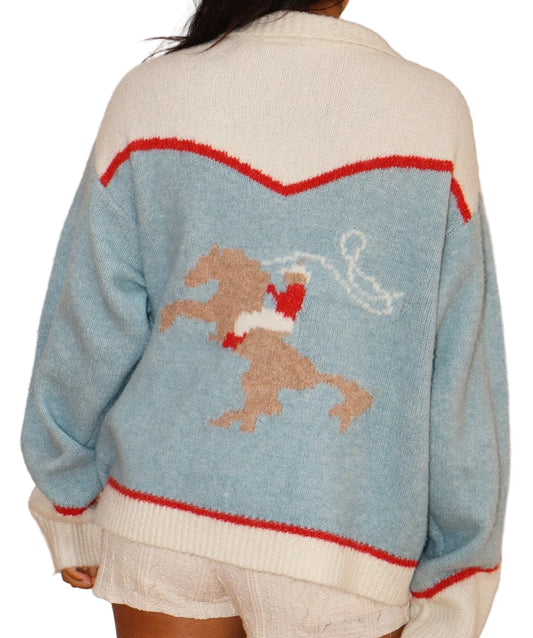 RODEO COWBOY ZIP-UP CARDIGAN SWEATER