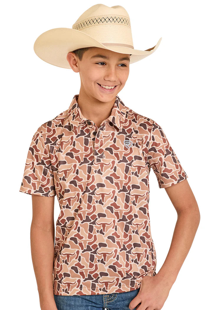 ROCK AND ROLL BOY'S CAMO PRINT MESH POLO