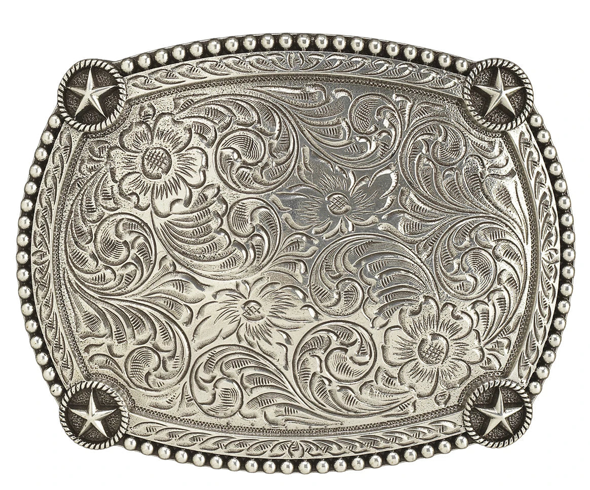 ARIAT RECTANGLE BEAD EDGE STAR CORNER BUCKLE