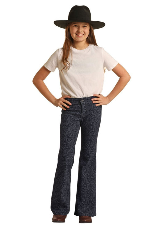 ROCK & ROLL GIRLS MID RISE EXTRA STRETCH PAISLEY FLARE JEANS