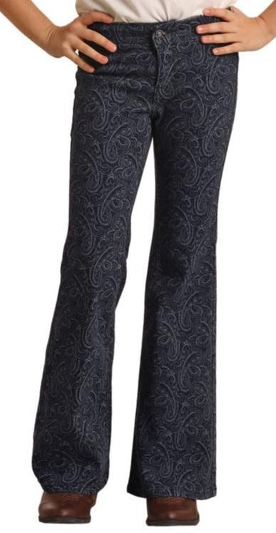 ROCK & ROLL GIRLS MID RISE EXTRA STRETCH PAISLEY FLARE JEANS