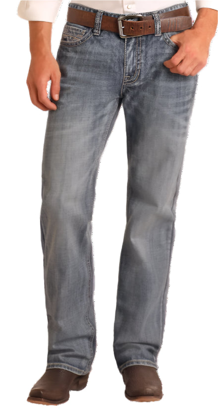 ROCK & ROLL MEN'S DOUBLE BARREL RELAXED MID WASH BOOTCUT JEANS