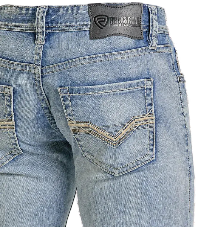 ROCK & ROLL MEN'S PISTOL REGULAR FIT V STITCH STRAIGHT LEG JEANS