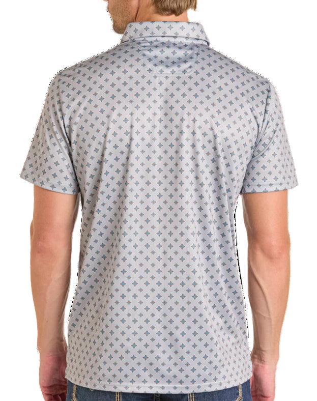 ROCK AND ROLL GREY MEDALLION PRINT POLO