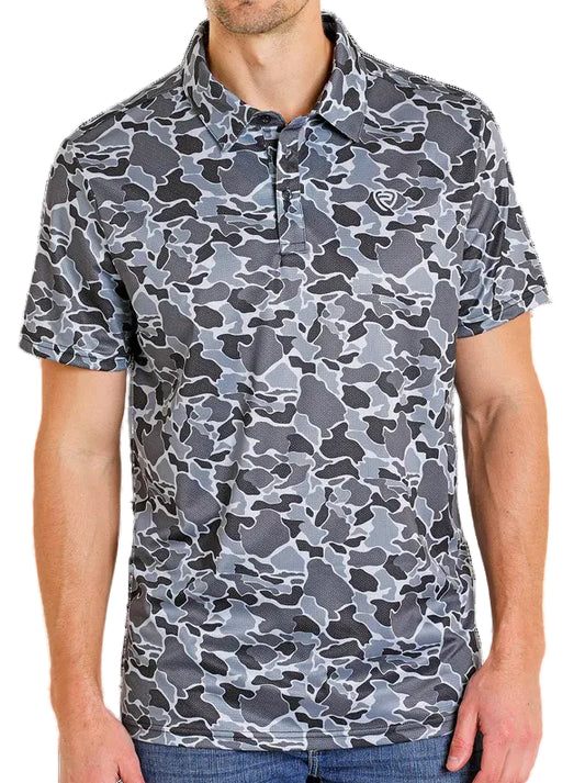 ROCK AND ROLL GREY CAMO PRINT POLO