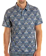 ROCK AND ROLL MEN'S BLUE AZTEC PRINT POLO