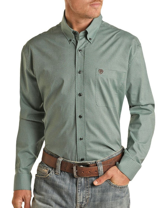 Panhandle Men's Turquoise Geo Print Shirt