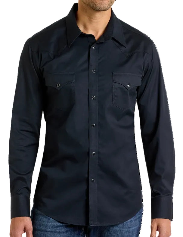 ROCK & ROLL DENIM MEN'S LONG SLEEVE SOLID TWILL in BLACK