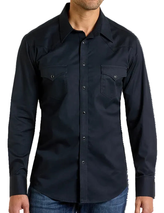 ROCK & ROLL DENIM MEN'S LONG SLEEVE SOLID TWILL in BLACK