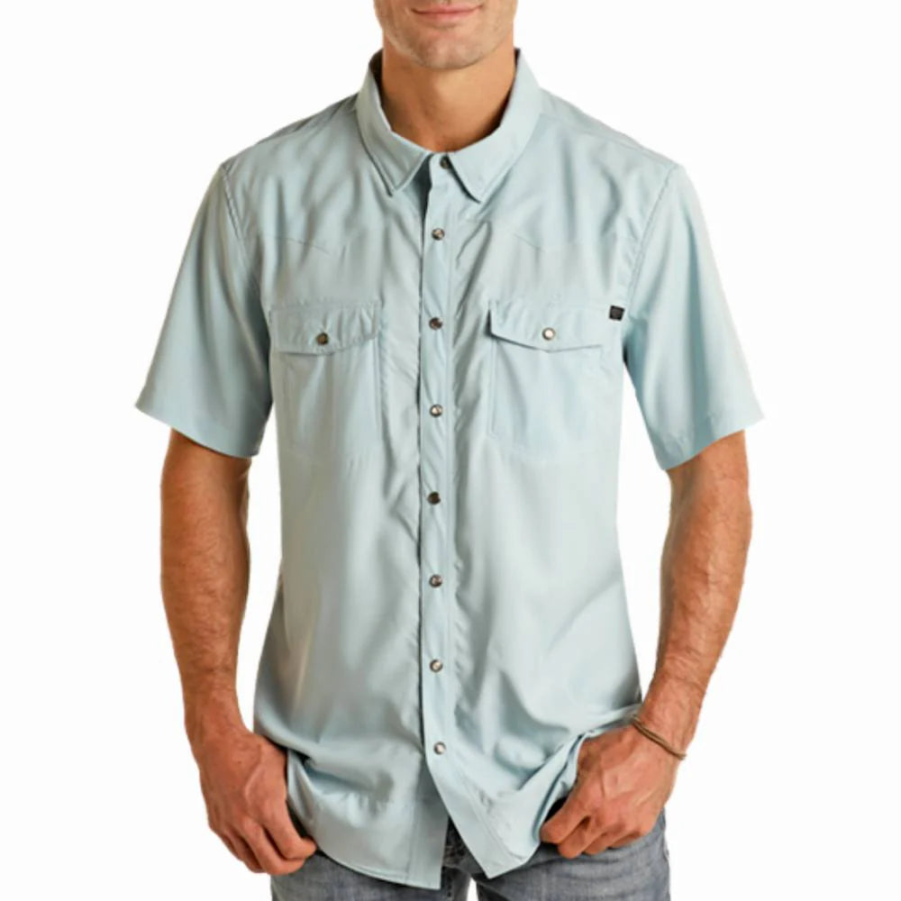 ROCK & ROLL DENIM MEN'S RIPSTOP MARBLE SNAP SHIRT - AQUA