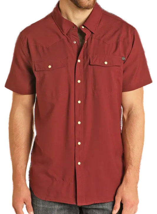 ROCK AND ROLL MEN'S TEK WESTERN SHIRT - MAROON