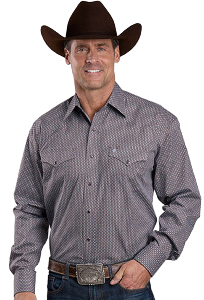 STETSON BROWN DIAMOND PRINT PEARL SNAP SHIRT