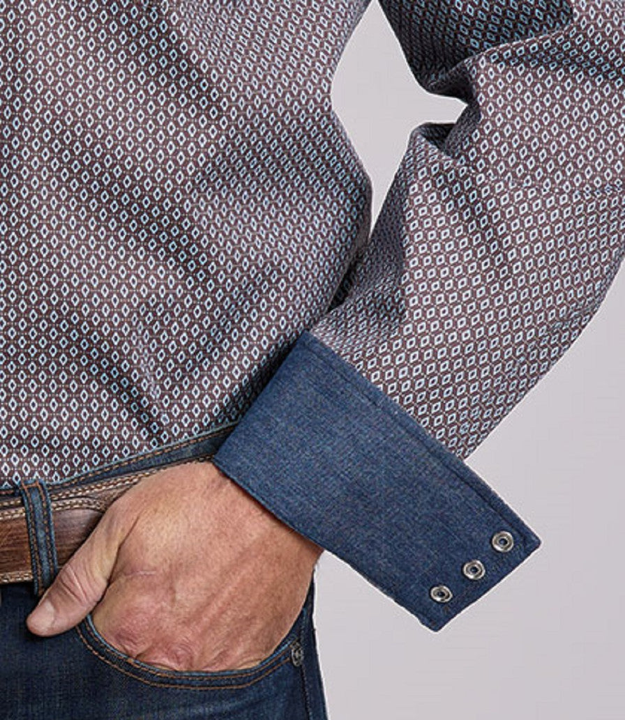 STETSON BROWN DIAMOND PRINT PEARL SNAP SHIRT