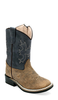 OLD WEST TODDLER BOYS GREY TOP TAN BULLHIDE BOOT