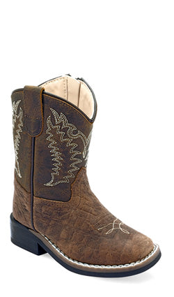 OLD WEST BOY'S TODDLER DARK BROWN TOP /TAN BULLHIDE VAMP COWBOY BOOTS