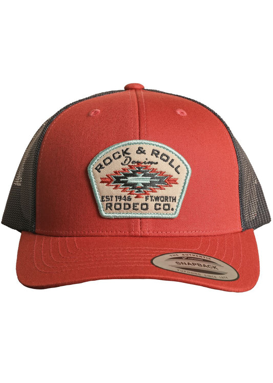 ROCK & ROLL DENIM CURVED TRUCKER CAP - RED