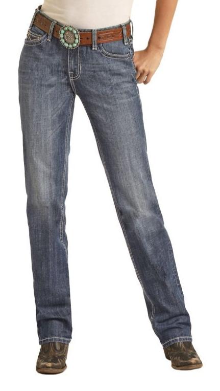ROCK & ROLL WOMEN'S MID RISE MODEST BOOTCUT JEANS - MEDIUM VINTAGE