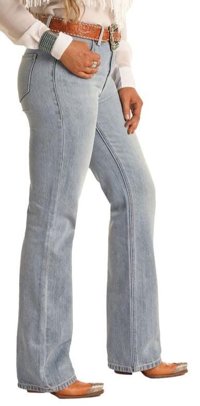 Rock & Roll Ladies Light Wash Yoke Detailed High Rise
