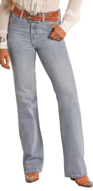 Rock & Roll Ladies Light Wash Yoke Detailed High Rise