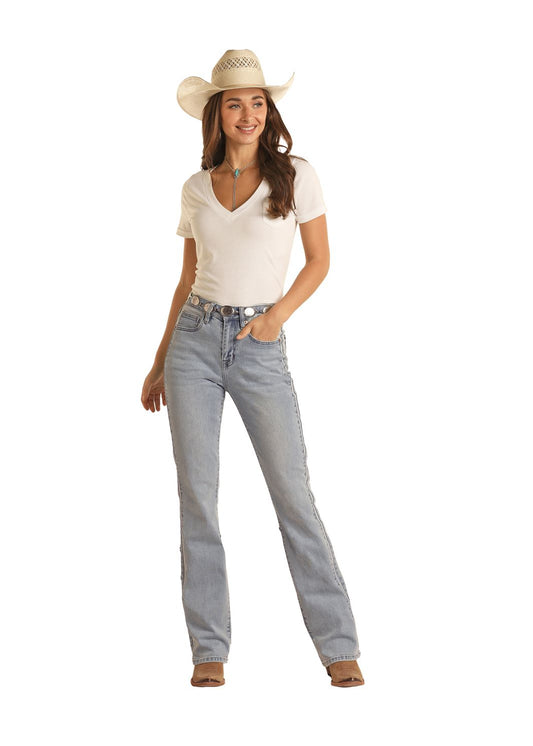 Rock & Roll Denim Women's High-Rise Two-Tone Boot Cut Jeans