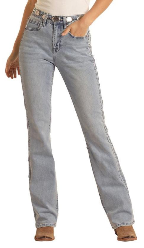 Rock & Roll Denim Women's High-Rise Two-Tone Boot Cut Jeans