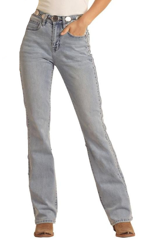 Rock & Roll Denim Women's High-Rise Two-Tone Boot Cut Jeans