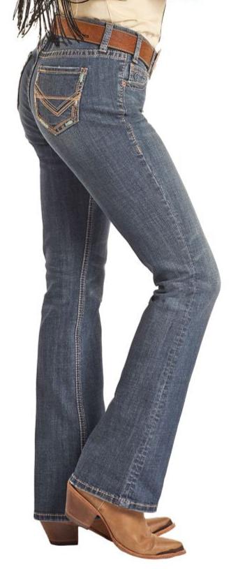 ROCK & ROLL LADIES MEDIUM WASH MID RISE STRETCH RIDING BOOTCUT JEANS
