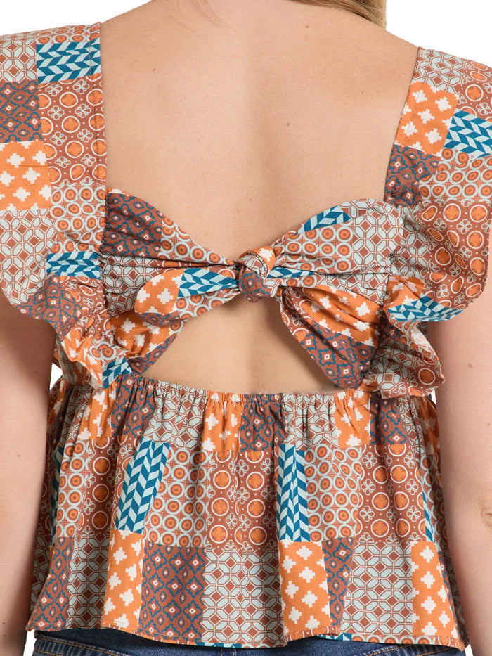 ROCK AND ROLL WOMEN'S PATCH PRINT FLUTTER SLEEVE TANK TOP