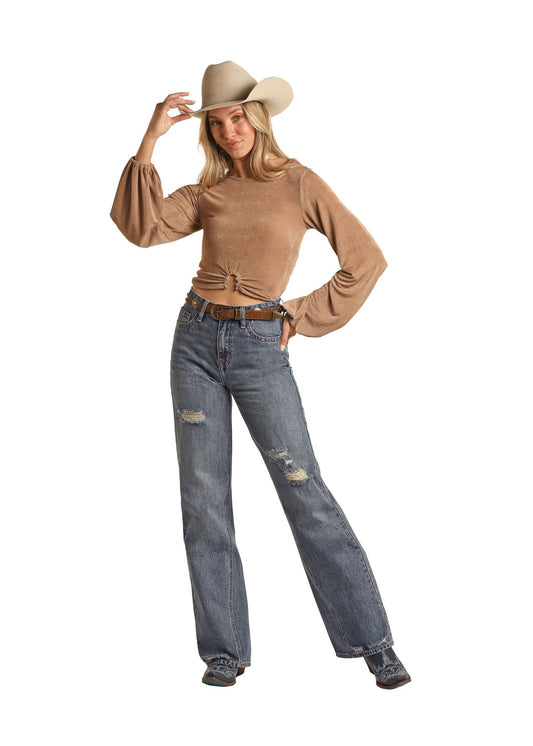 ROCK & ROLL LADIES MIDWASH RELAXED FLARE JEANS