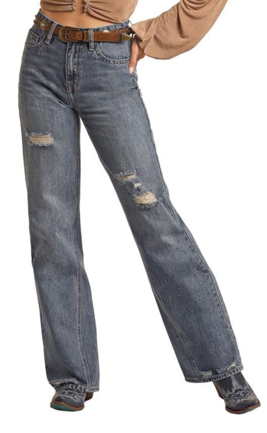 ROCK & ROLL LADIES MIDWASH RELAXED FLARE JEANS