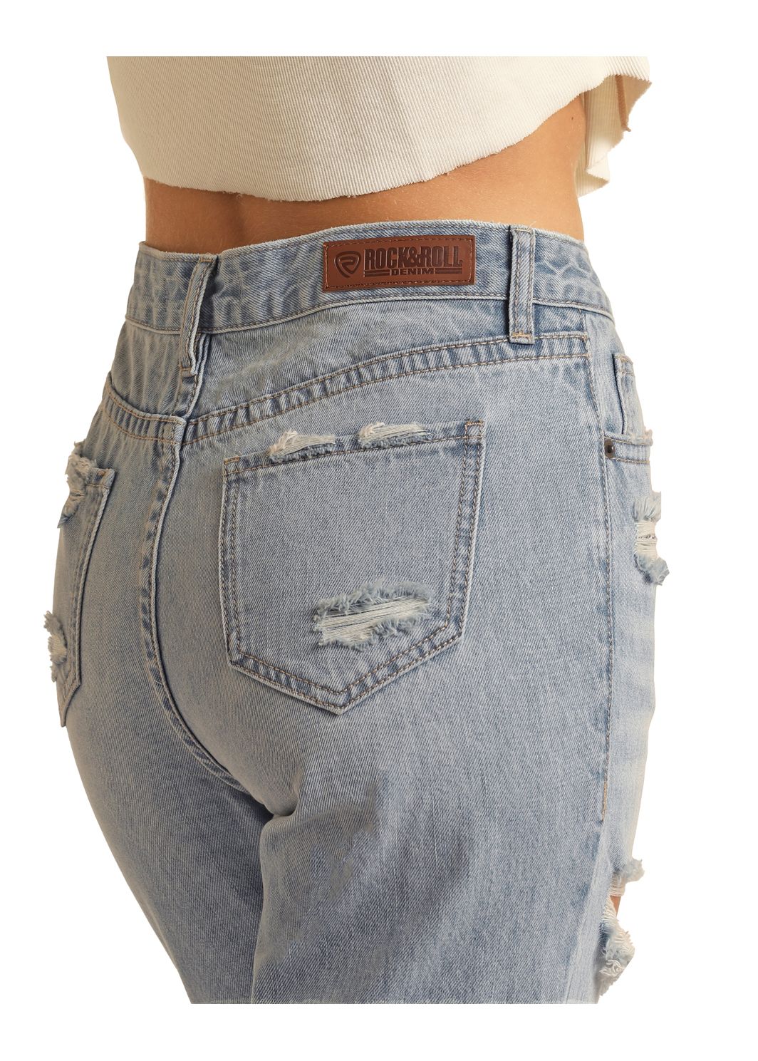 ROCK & ROLL LADIES HIGHRISE RELAXED DISTRESSED FLARE JEANS