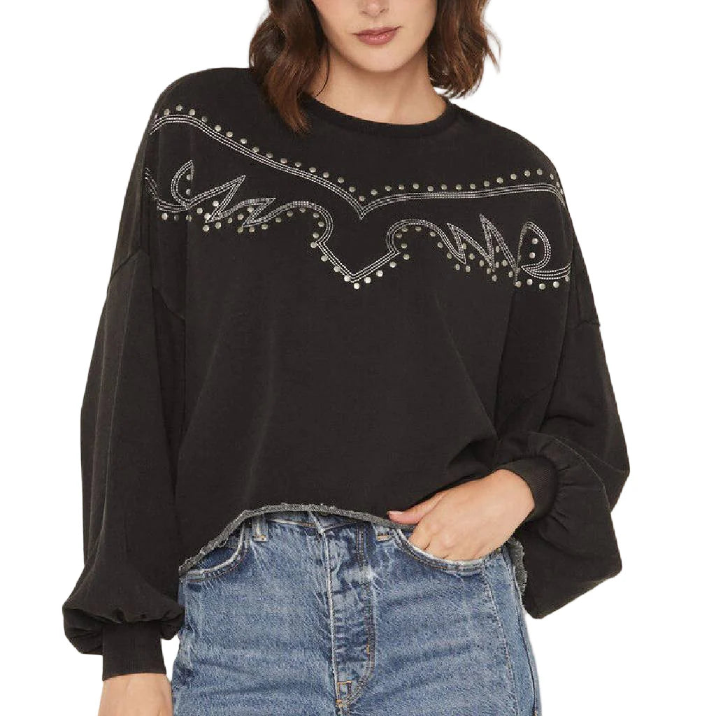 ROCK & ROLL DENIM EMBROIDERED BOOTSTITCH SWEATSHIRT