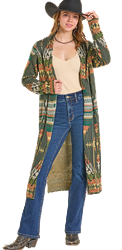 ROCK & ROLL DENIM AZTEC KNIT DUSTER - CHARCOAL/OLIVE
