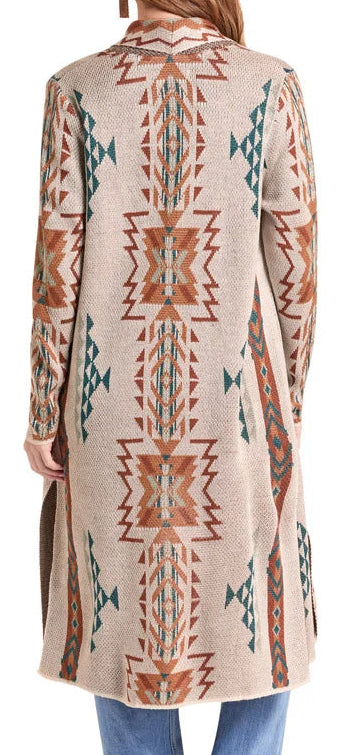 ROCK AND ROLL LADIES' AZTEC KNIT DUSTER in CREAM