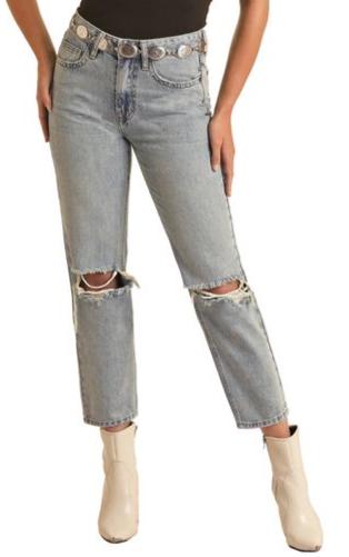 ROCK & ROLL DENIM LADIES HIGH RISE CROPPED LIGHT WASH JEANS