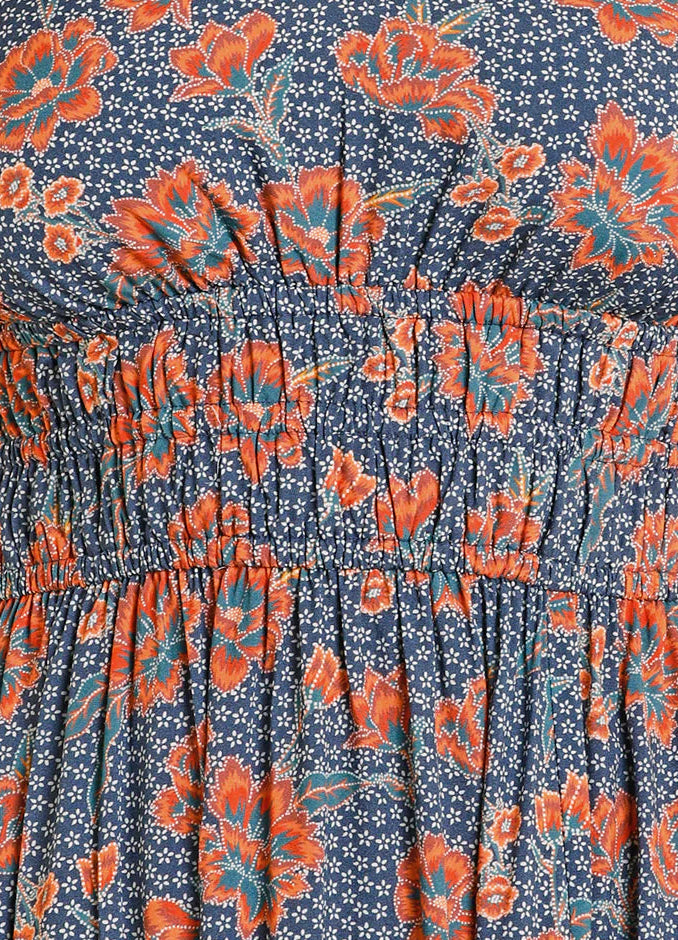 ROCK AND ROLL DENIM NAVY FLORAL PRINT MIDI DRESS