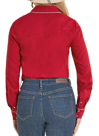 ROCK AND ROLL WOMEN'S STUDDED RETRO SNAP SHIRT - RED