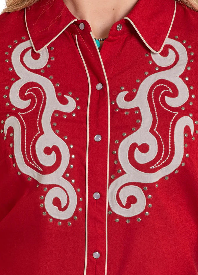 ROCK AND ROLL WOMEN'S STUDDED RETRO SNAP SHIRT - RED