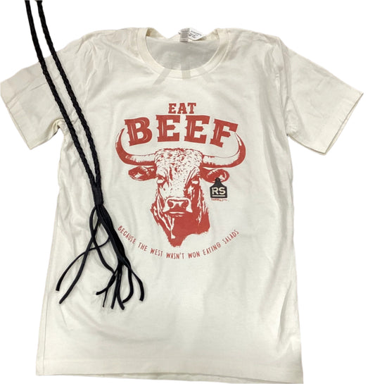 EAT BEEF... WEST WAS WON TEE SHIRT NATURAL ROUND NECK