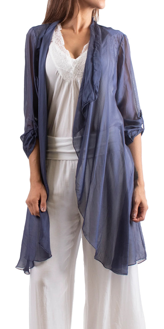 PORTICI SILK CARDIGAN in NAVY