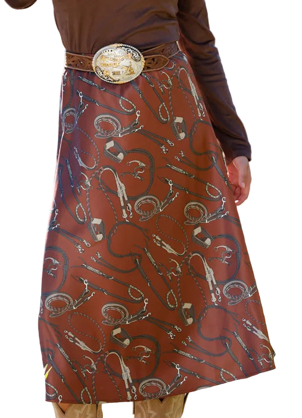 CRUEL DENIM WOMEN'S SATIN WESTERN TACK PRINT MIDI SKIRT
