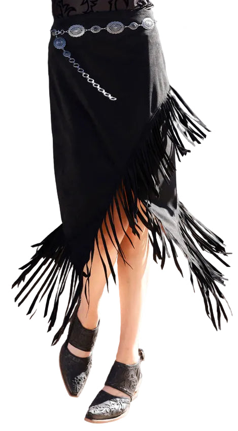 CRUEL GIRL WOMEN'S FAUX SUEDE FRINGE MIDI SKIRT in BLACK or CREAM