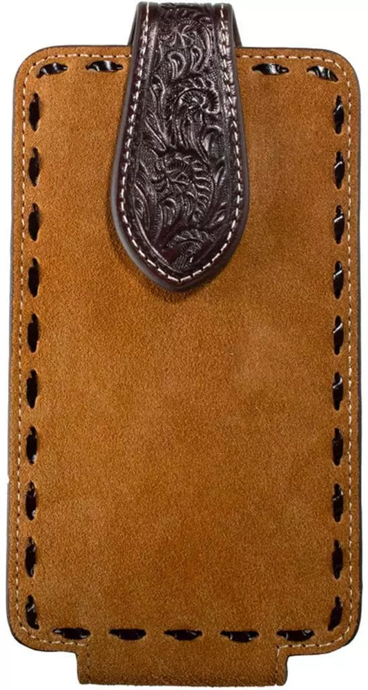 NOCONA CELL CASE TAN ROUGHOUT LEATHER with BUCKSTITCH