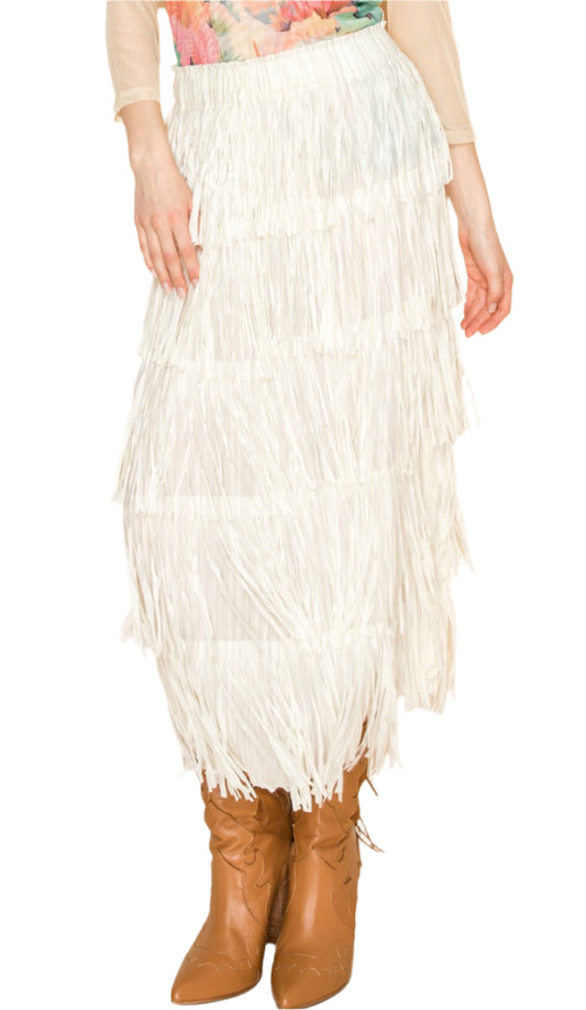 W.A.Y. POLY FRINGE CHACHA SKIRT in IVORY