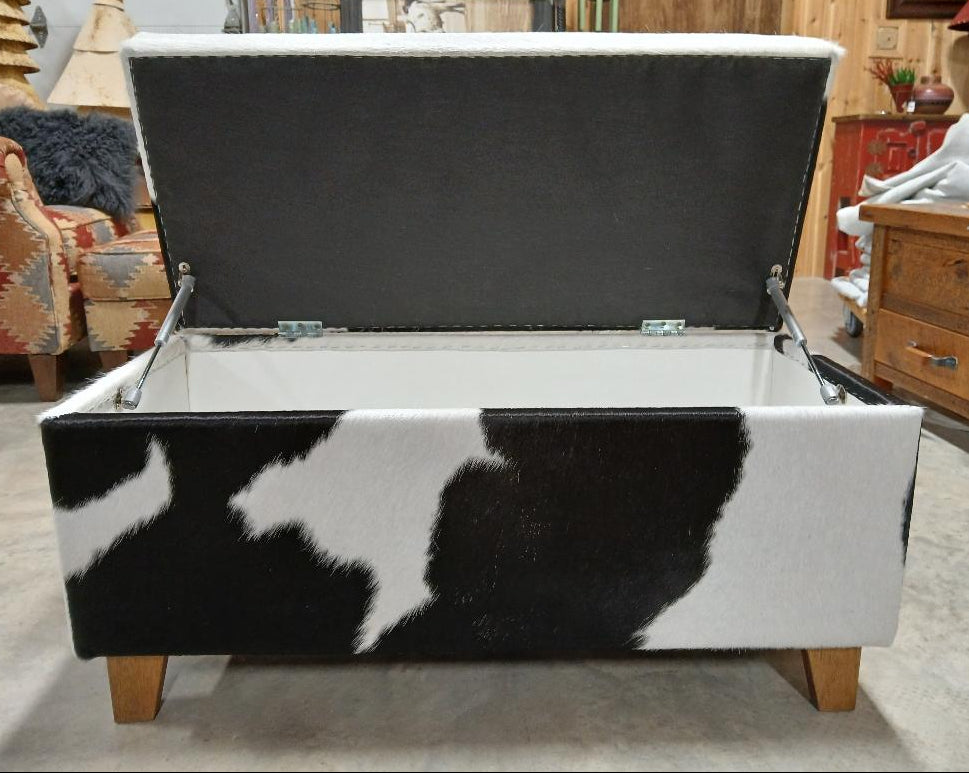 GENUINE COWHIDE STORAGE OTTOMAN